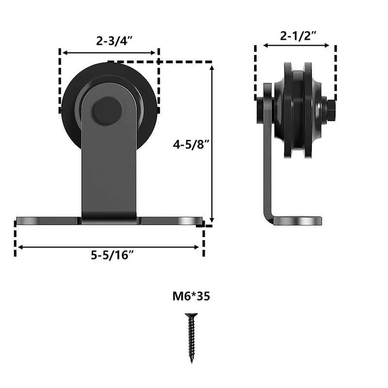 skysen Sliding Barn Door Hardware Roller Set Black (T Shape Roller Set) - Image 2